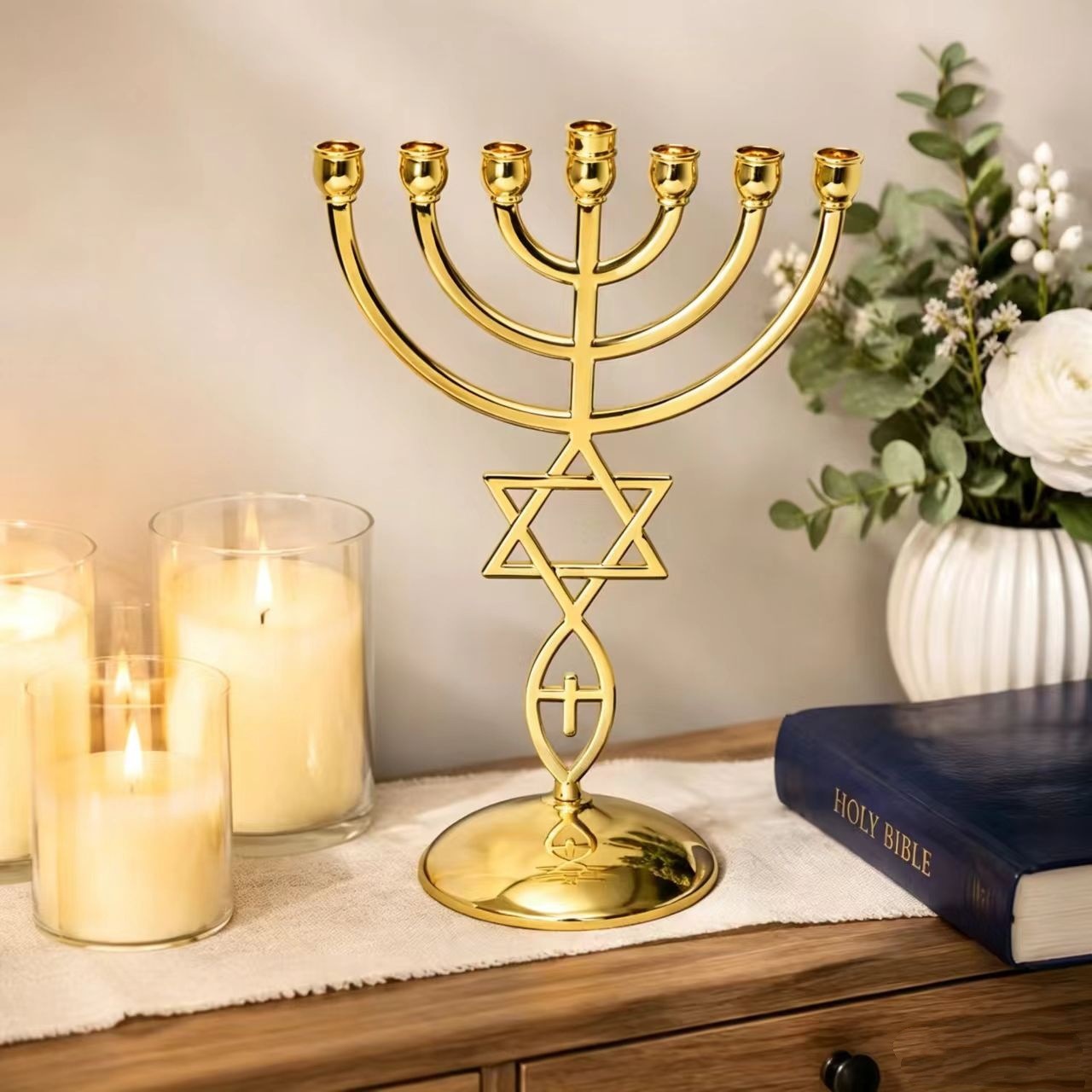 Candle Holder Decor - مجموعة حاملات شموع هانوكا ذات السبعة
