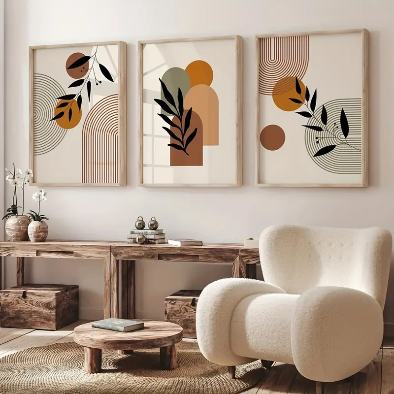Abstract Canvas Set - 3 قطع من ملصقات النباتات الهندسية